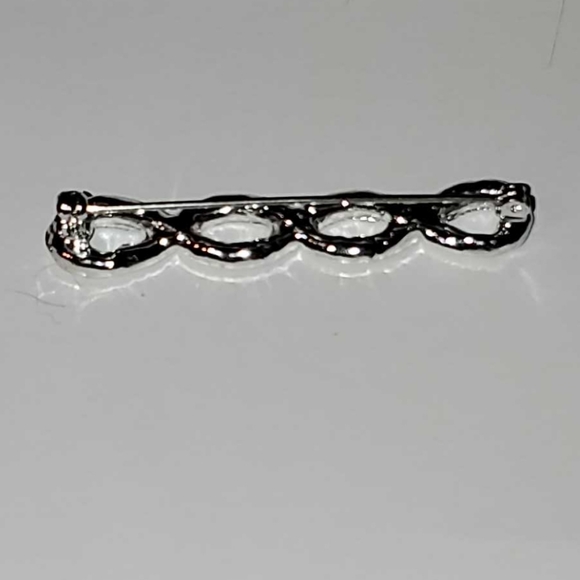 Silver-Tone & Crystal Rhinestone Brooch Double Infinity Bar Pin - Picture 2 of 3